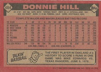 1986 Topps #484 Donnie Hill Back