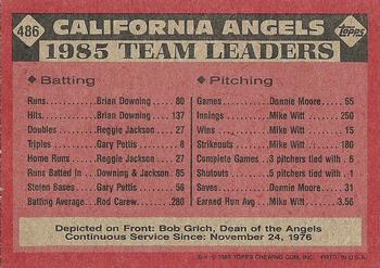 1986 Topps #486 Angels Leaders Back