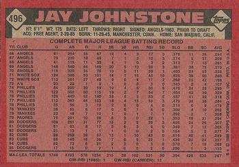 1986 Topps #496 Jay Johnstone Back