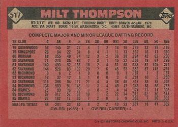 1986 Topps #517 Milt Thompson Back