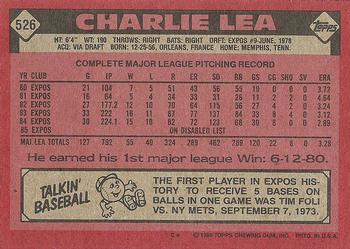1986 Topps #526 Charlie Lea Back