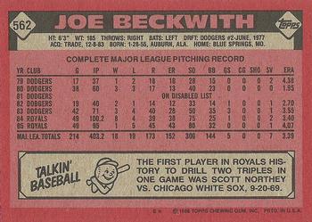 1986 Topps #562 Joe Beckwith Back