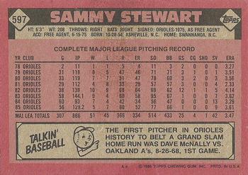 1986 Topps #597 Sammy Stewart Back