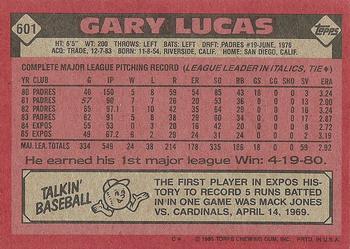 1986 Topps #601 Gary Lucas Back