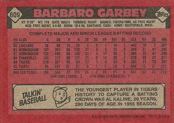1986 Topps #609 Barbaro Garbey Back