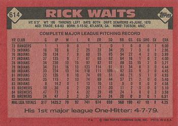 1986 Topps #614 Rick Waits Back