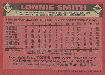 1986 Topps #617 Lonnie Smith Back