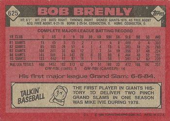 1986 Topps #625 Bob Brenly Back