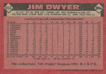 1986 Topps #653 Jim Dwyer Back