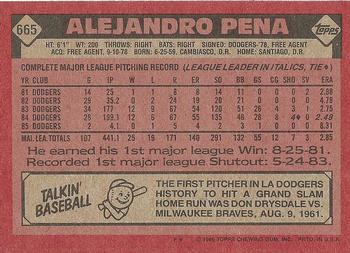 1986 Topps #665 Alejandro Pena Back