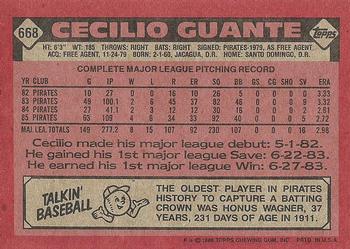 1986 Topps #668 Cecilio Guante Back