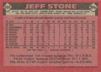 1986 Topps #686 Jeff Stone Back