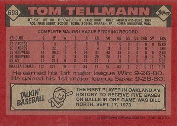 1986 Topps #693 Tom Tellmann Back