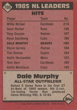 1986 Topps #705 Dale Murphy Back