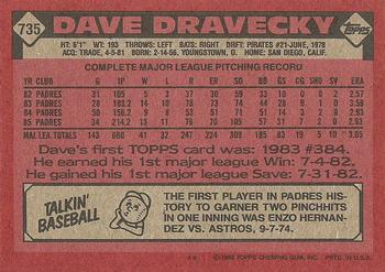 1986 Topps #735 Dave Dravecky Back