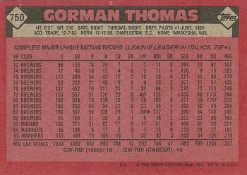 1986 Topps #750 Gorman Thomas Back