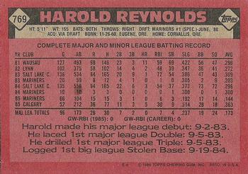 1986 Topps #769 Harold Reynolds Back