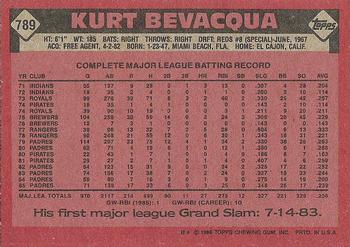 1986 Topps #789 Kurt Bevacqua Back