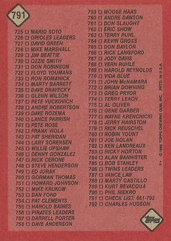 1986 Topps #791 Checklist: 661-792 Back