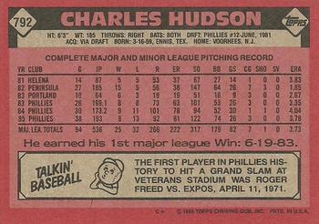 1986 Topps #792 Charles Hudson Back