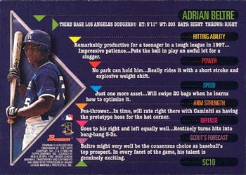 1998 Bowman - Scout's Choice #SC10 Adrian Beltre Back