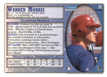 1998 Bowman Chrome - Refractors #72 Warren Morris Back