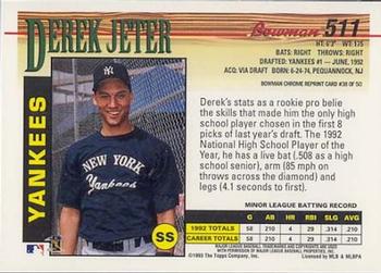 1998 Bowman Chrome - Bowman Rookie Reprints #38 Derek Jeter Back
