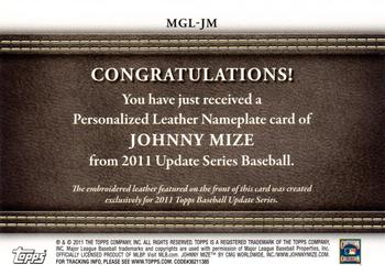 2011 Topps Update - Manufactured Glove Leather Nameplates Black #MGL-JM Johnny Mize Back
