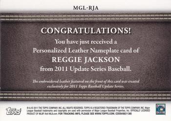 2011 Topps Update - Manufactured Glove Leather Nameplates Black #MGL-RJA Reggie Jackson Back