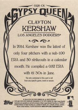 2015 Topps Gypsy Queen - Relics #GQR-CK Clayton Kershaw Back