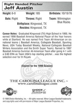 1999 Choice Carolina League Top Prospects #NNO Jeff Austin Back