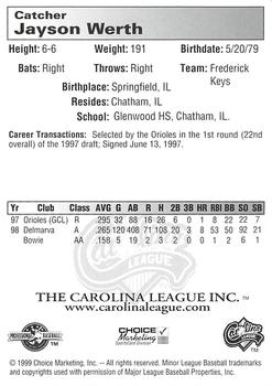 1999 Choice Carolina League Top Prospects #NNO Jayson Werth Back