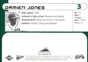 1999 Multi-Ad Appalachian League Top Prospects #3 Damien Jones Back