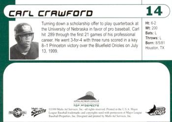 1999 Multi-Ad Appalachian League Top Prospects #14 Carl Crawford Back