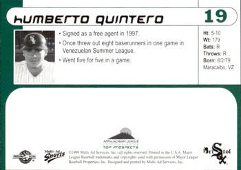 1999 Multi-Ad Appalachian League Top Prospects #19 Humberto Quintero Back