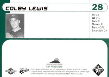 1999 Multi-Ad Appalachian League Top Prospects #28 Colby Lewis Back