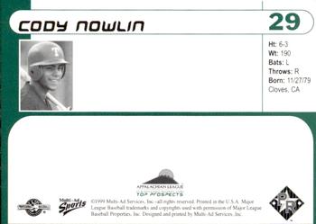 1999 Multi-Ad Appalachian League Top Prospects #29 Cody Nowlin Back