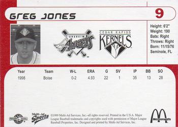 1999 Multi-Ad Cedar Rapids Kernels #NNO Greg Jones Back