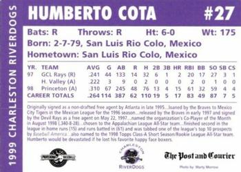 1999 Charleston RiverDogs #NNO Humberto Cota Back