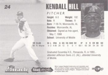 1999 Fort Myers Miracle #NNO Kendall Hill Back
