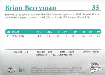 1999 Multi-Ad Fort Wayne Wizards #NNO Brian Berryman Back