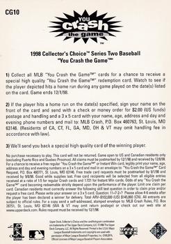 1998 Collector's Choice - You Crash the Game #CG10 Mark McGwire  Back