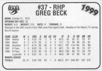 1999 Huntsville Stars #NNO Greg Beck Back