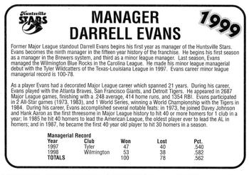 1999 Huntsville Stars #NNO Darrell Evans Back