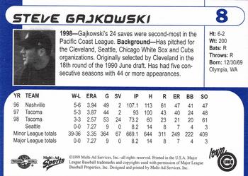 1999 Multi-Ad Iowa Cubs #8 Steve Gajkowski Back