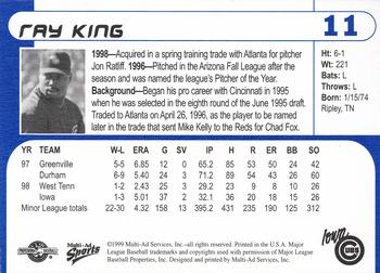 1999 Multi-Ad Iowa Cubs #11 Ray King Back