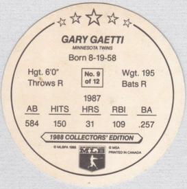 1988 Master Bread Discs Minnesota Twins #NNO Gary Gaetti Back