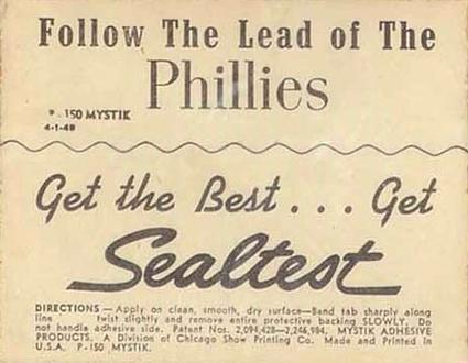 1949 Sealtest Philadelphia Phillies Stickers #NNO Hank Borowy Back