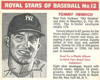 1950-52 Royal Stars of Baseball #12 Tommy Henrich Front