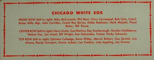 1951 Topps Teams #NNO Chicago White Sox Back